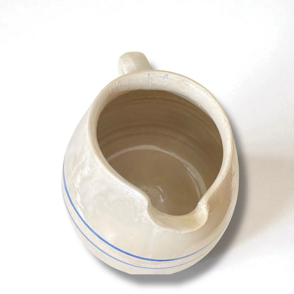 Vintage Glazed Stoneware Pottery Crock Pitcher Double Blue Band Utensil Holder - Picture 6 of 7